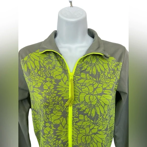 💚 EUC Fabletics Nanette Neon Green & Gray Floral Full-Zip Jacket | Women’s Small - Picture 5 of 13